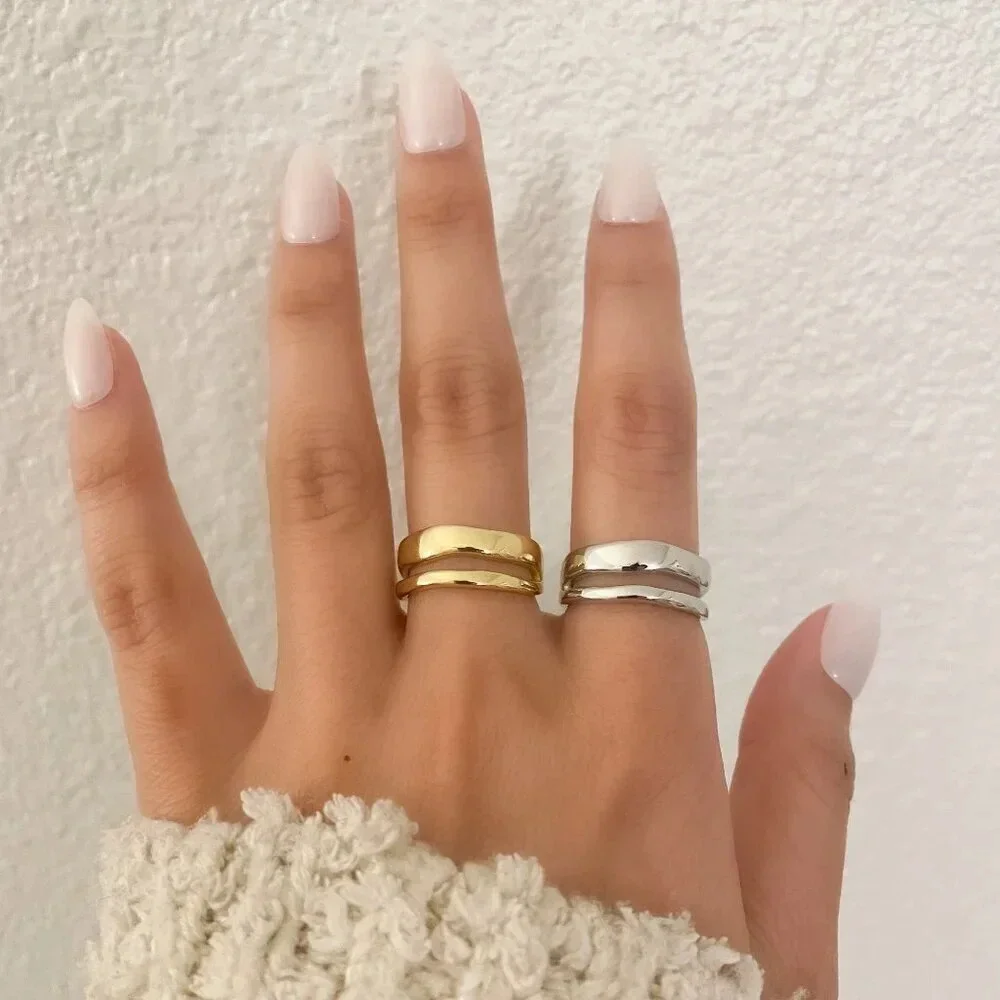 925 Sterling Silver Dainty Minimalist Ring Stackable Double Layer Ring Band